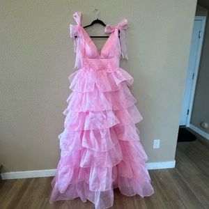 Size 8 Tiered tulle prom dress long with slit